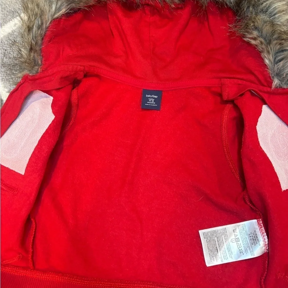 Baby Gap Red Isle Fur Zip Up Hoodie 12-18M